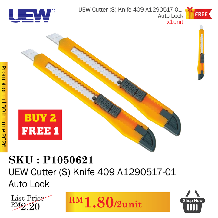 Promo@UEW Cutter (S) Knife 409 A1290517-01 Auto Lock