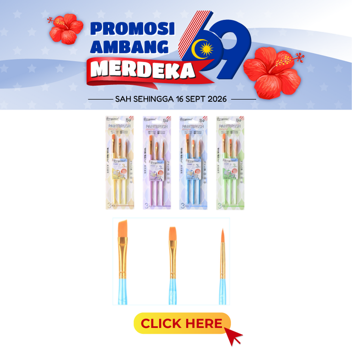 "Merdeka@Giorgione Paint Brushes Set 3's G-ZG0126 (1 Angular Shader, 1 Flat, 1 Slint)"
