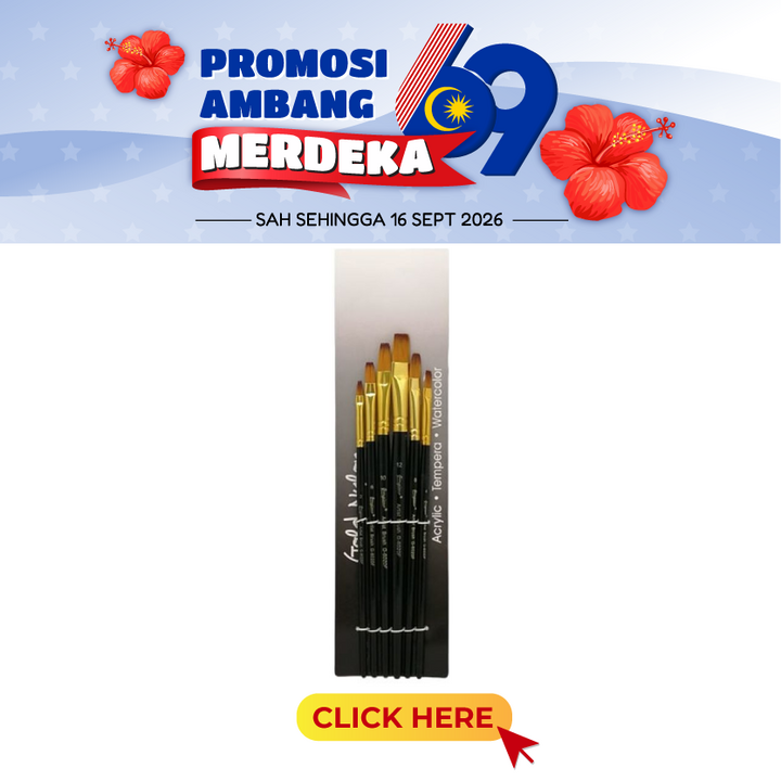 "Merdeka@Giorgione Nylon Artist Brush Set G-6020F 6's (Flat) 2,4,6,8,10,12"