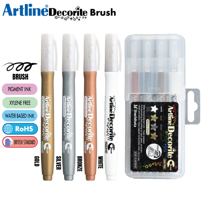 Artline Decorite Brush Style Marker EDF-F/4PSH2 - (Metallic) 4 Color Set 2