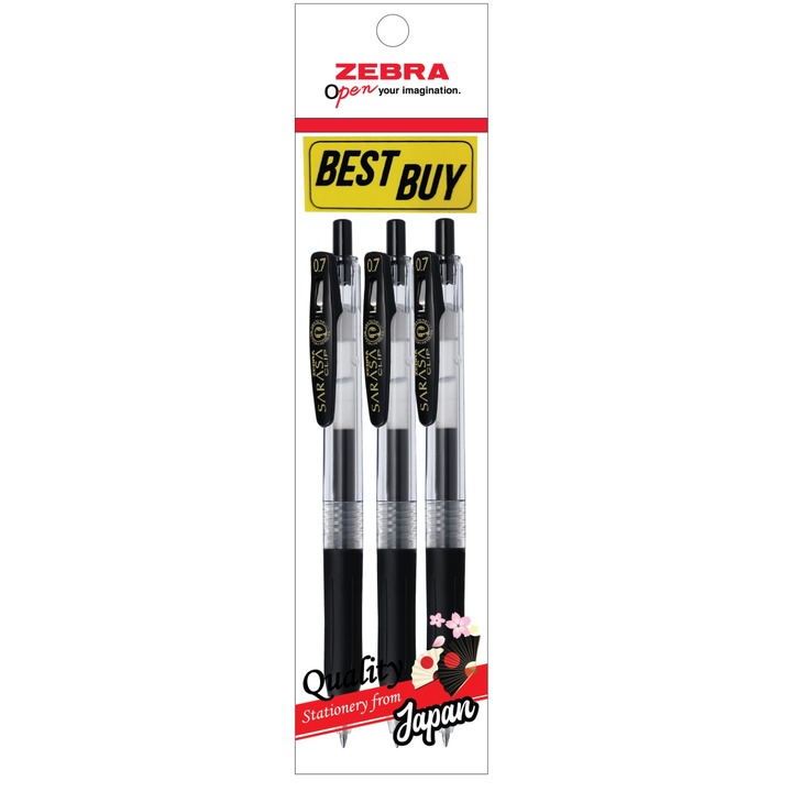 Zebra Gel Pen Sarasa Clip JJ15 0.7mm 3's/pkt - Black