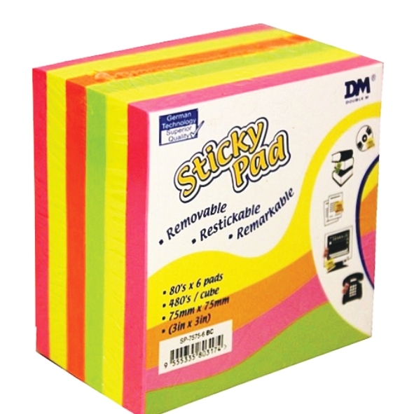 Sticky Pad 3x3 SP-7575-6BC (Neon Col) 6's