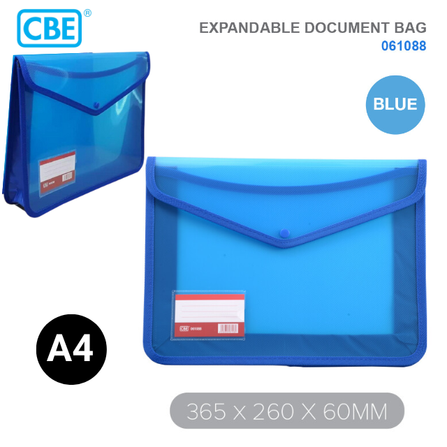 CBE Expandable Document Bag A4 365x260x60mm 061088 - Blue