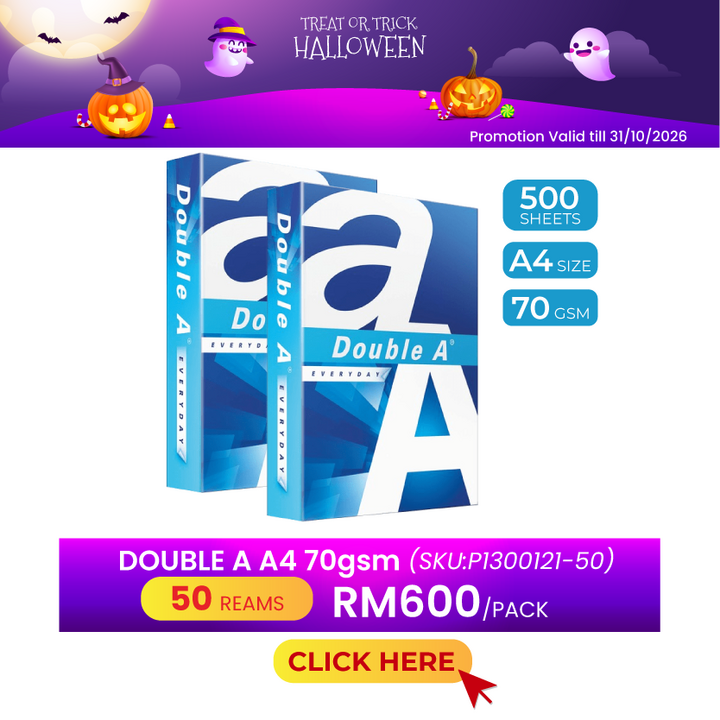Promo@50reams DOUBLE A A4 Paper 70gsm 500's