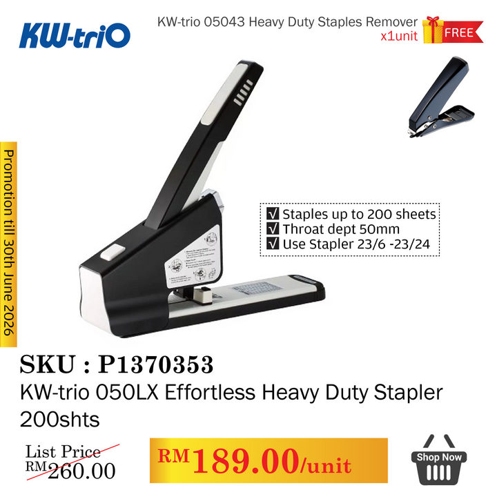 Promo@KW-trio 050LX Effortless Heavy Duty Stapler 200shts
