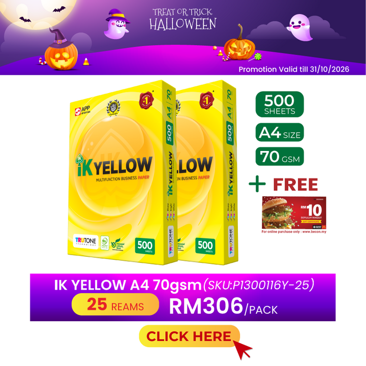 Promo@25reams IK Yellow A4 Paper 70gsm 500's