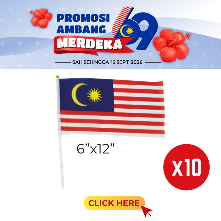 Merdeka@Stick Flag - Malaysia 6x12 inch