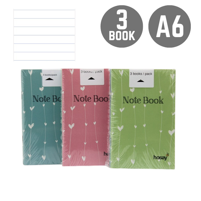 Hosay A6 Note Book 80 pages 70gsm (3 books/pack)