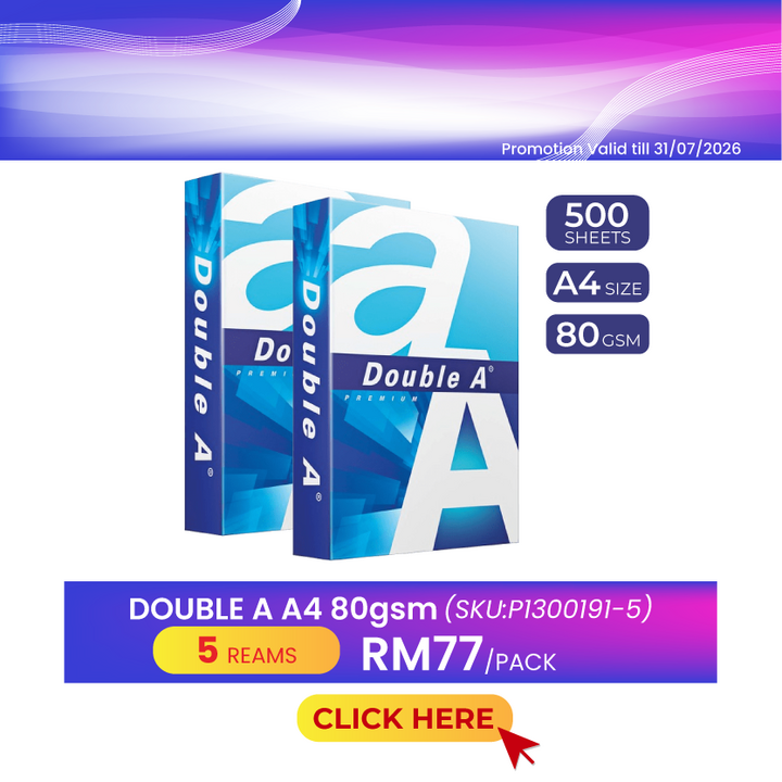 Promo@5reams DOUBLE A A4 Paper 80gsm 500's