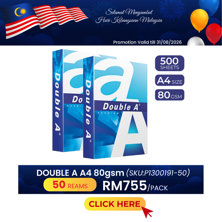 Promo@50reams DOUBLE A A4 Paper 80gsm 500's