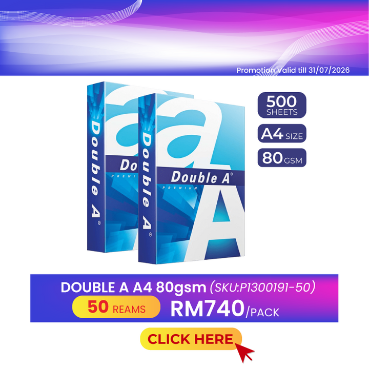 Promo@50reams DOUBLE A A4 Paper 80gsm 500's