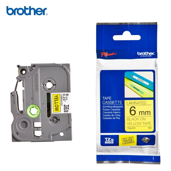Brother Label Cart Tze-611 6mm Blk On Yellow