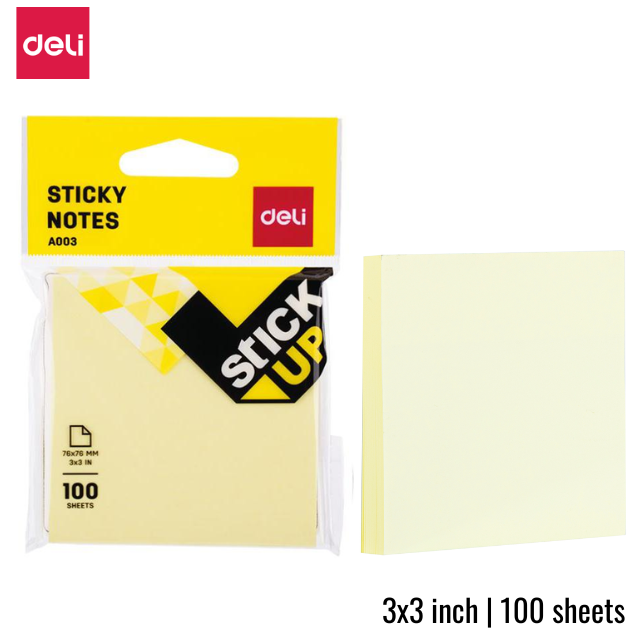 Deli Sticky Notes 76x76mm Yellow 100's