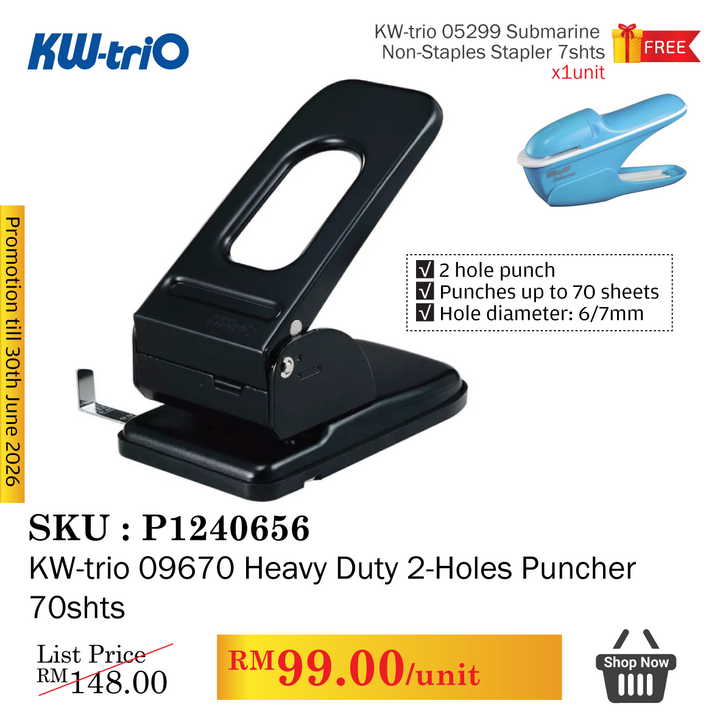 Promo@KW-trio 09670 Heavy Duty 2-Holes Puncher 70shts