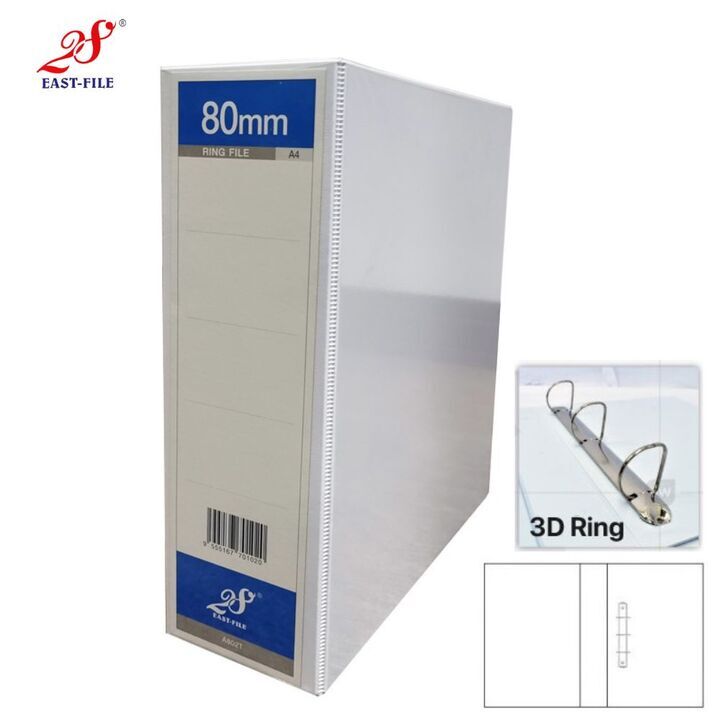 East-File PVC 3 Ring File White with Transparent Cover A4