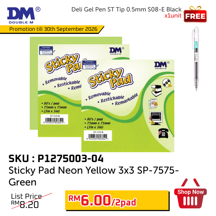 Promo@Sticky Pad Neon 3x3inch SP-7575
