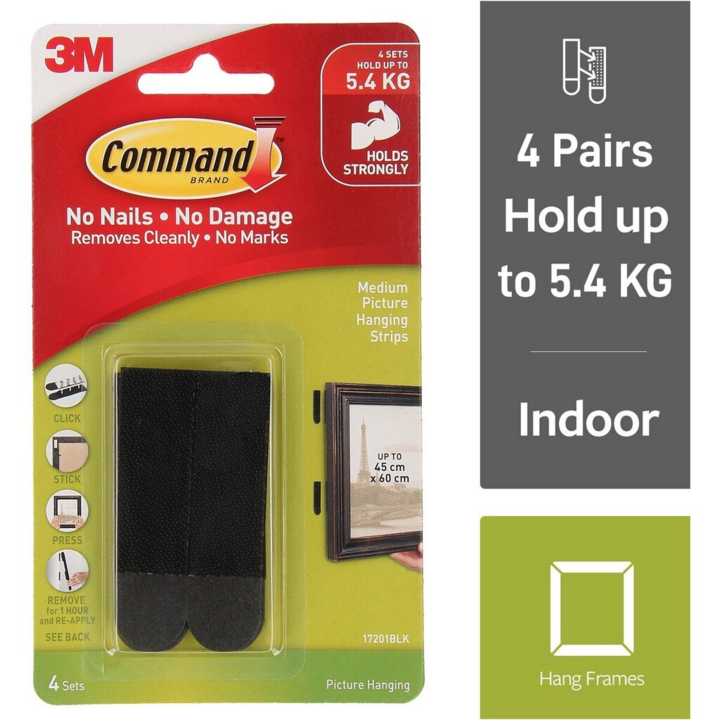 3M Command Medium Picture Hanging Strip 17201ANZ 4's - Black