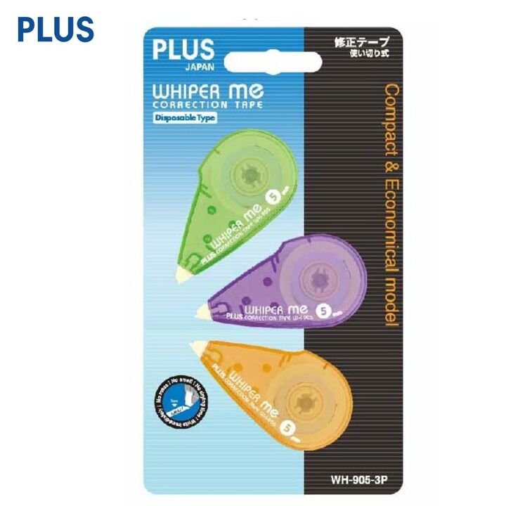Plus Whiper Me Correction Tape 3's 5mm x 15m (WH-905-3P-B) GN,LPU,OR