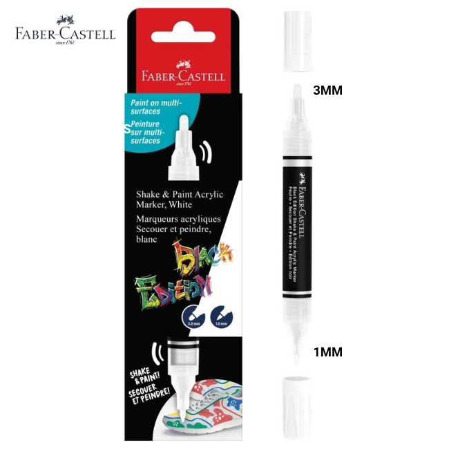 Faber-Castell Shake & Paint Twin Head Acrylic Markers 1.0mm 3.0mm - White (285511)