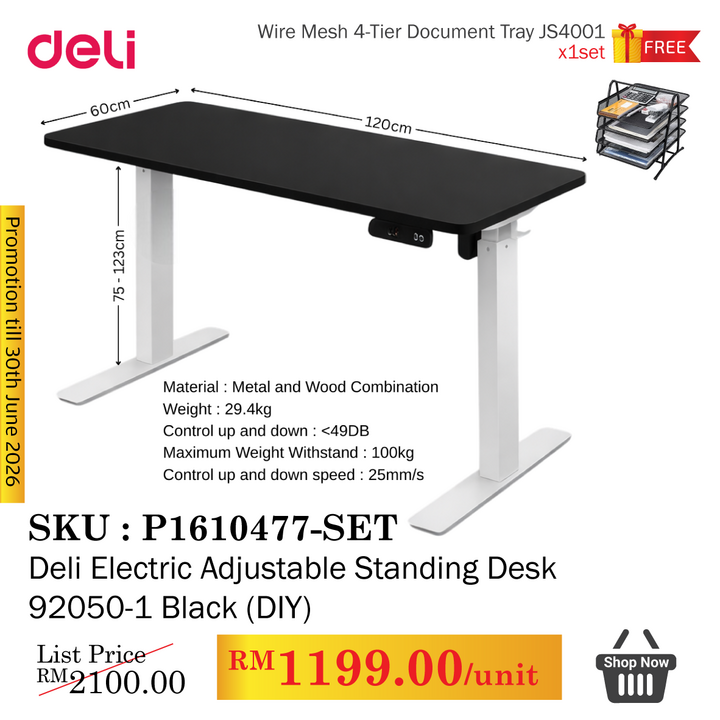 Promo@[Deli Electric Standing Desk  92050-1 Black