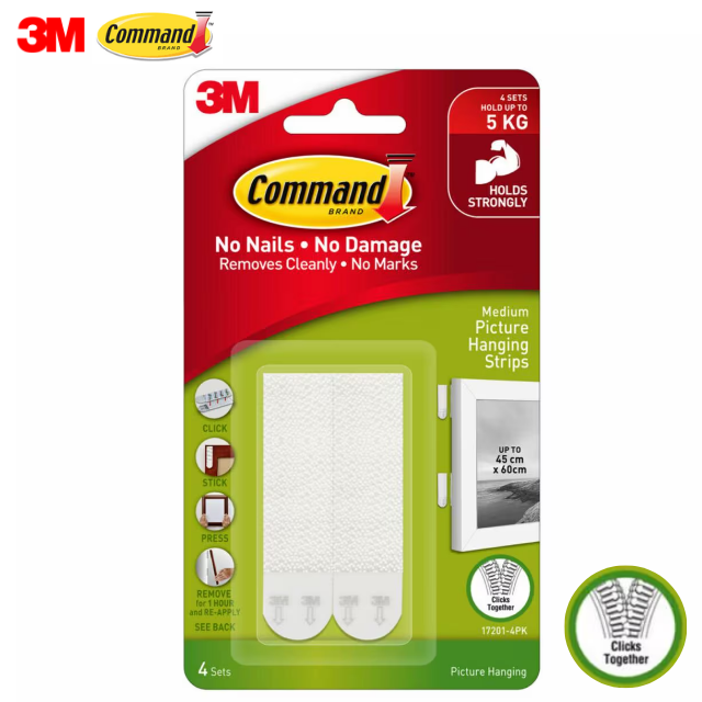 3M Command Medium Picture Hanging Strip 17201-4PK-ANZ - White