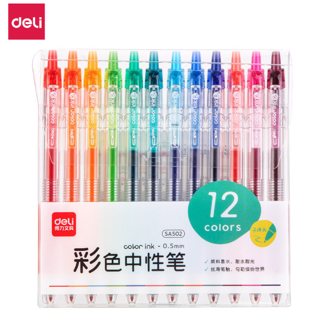 Deli Gel Pen Bullet Tip 0.5mm 12 Colours SA502