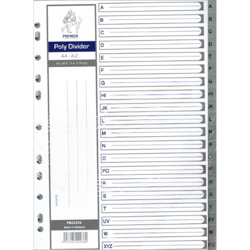 Premier Index Divider A4 (PP) AlphaBetical A-Z (RDA/PM22236E1) (0.12mmthk)