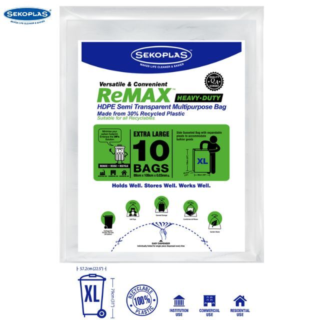 Sekoplas HDPE Semi Transparent Garbage Bag Remax Waste Segregation 89x109cm x 0.035mm (10's)