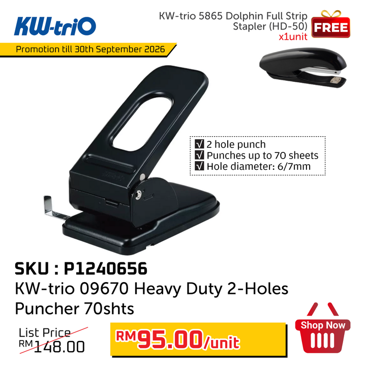 Promo@KW-trio 09670 Heavy Duty 2-Holes Puncher 70shts