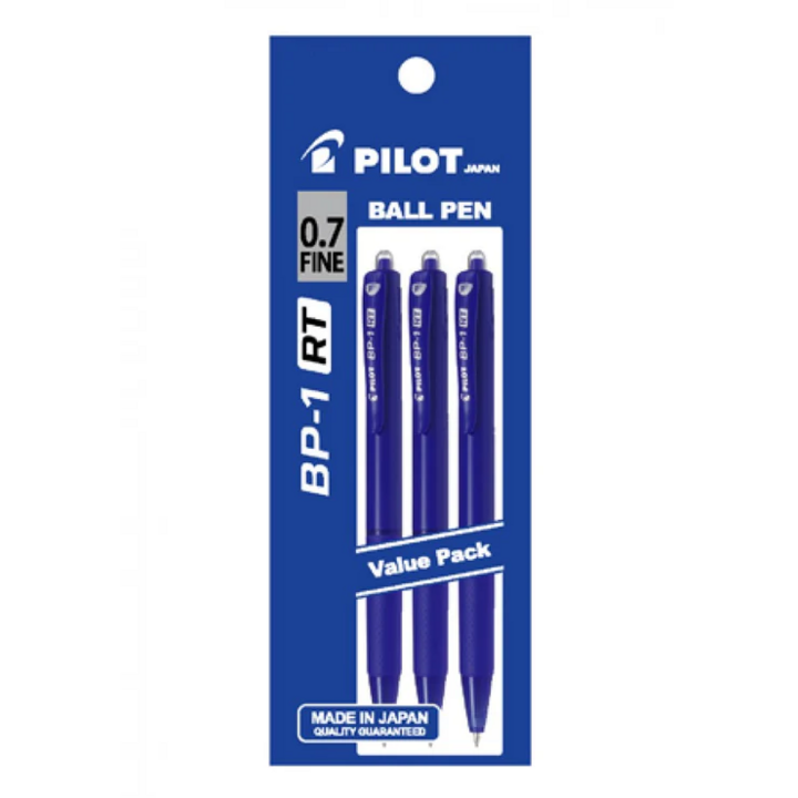 Pilot Ball Pen Fine 0.7mm 3's/pkt - Blue (BP-1RT-F-L3)