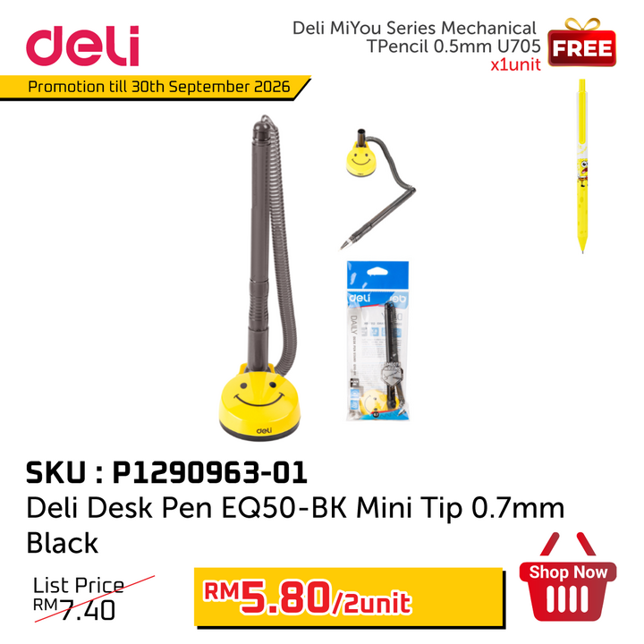 Promo@Deli Desk Pen EQ50-BK Mini Tip 0.7mm Black