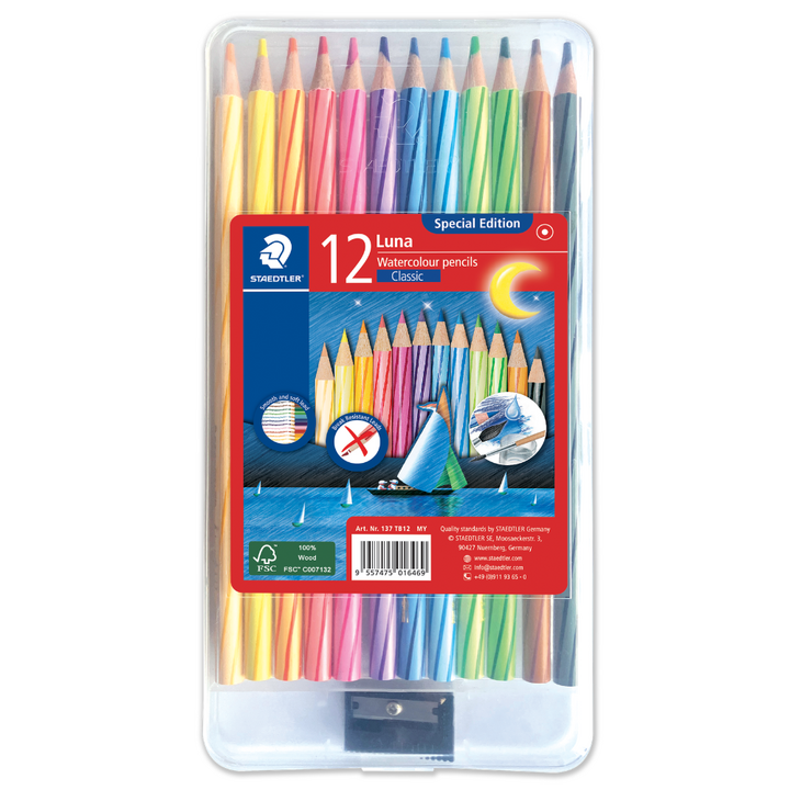Staedtler Luna WaterColour Pencils 12s Full in Transparent Box SE 137TB12MY