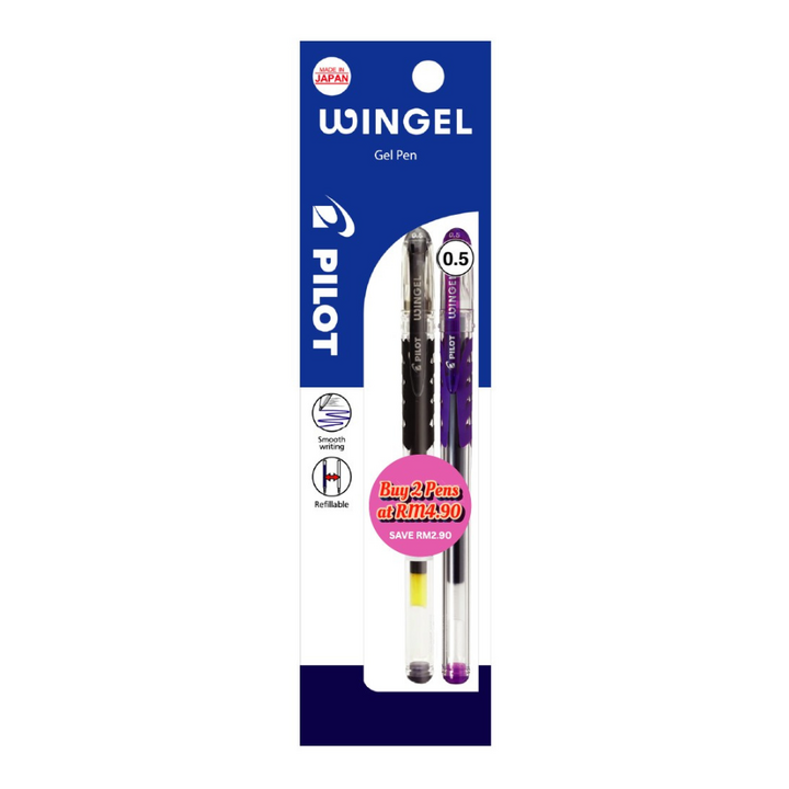 [ Pilot Roller Ball WINGEL 0.5mm (BL-WG-5-2CA.HPB) 2's - Black & Purple ]