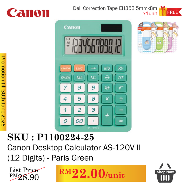 Promo@Canon Desktop Calculator AS-120V II (12 Digits)