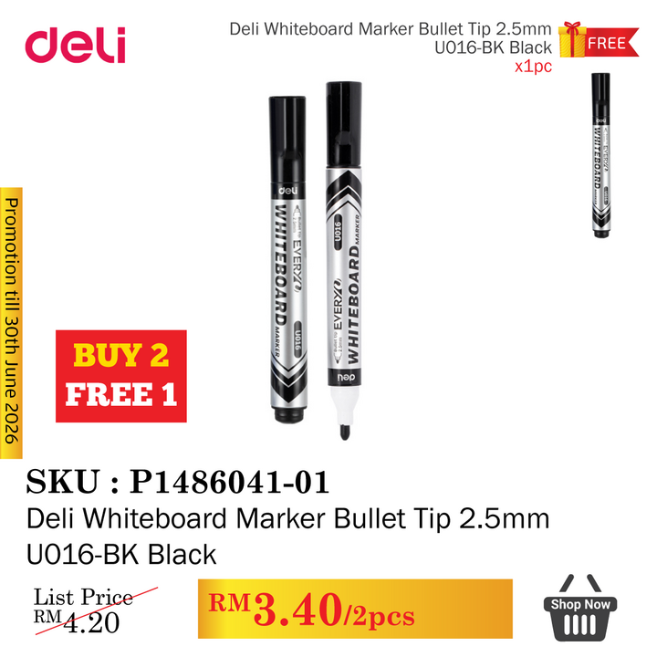 Promo@Deli Whiteboard Marker Bullet Tip 2.5mm