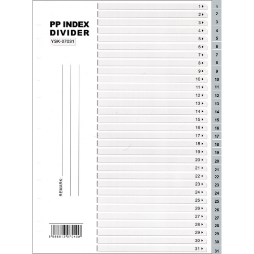KINARY PP Index Divider A4 1-31 (0.15mm THICK)