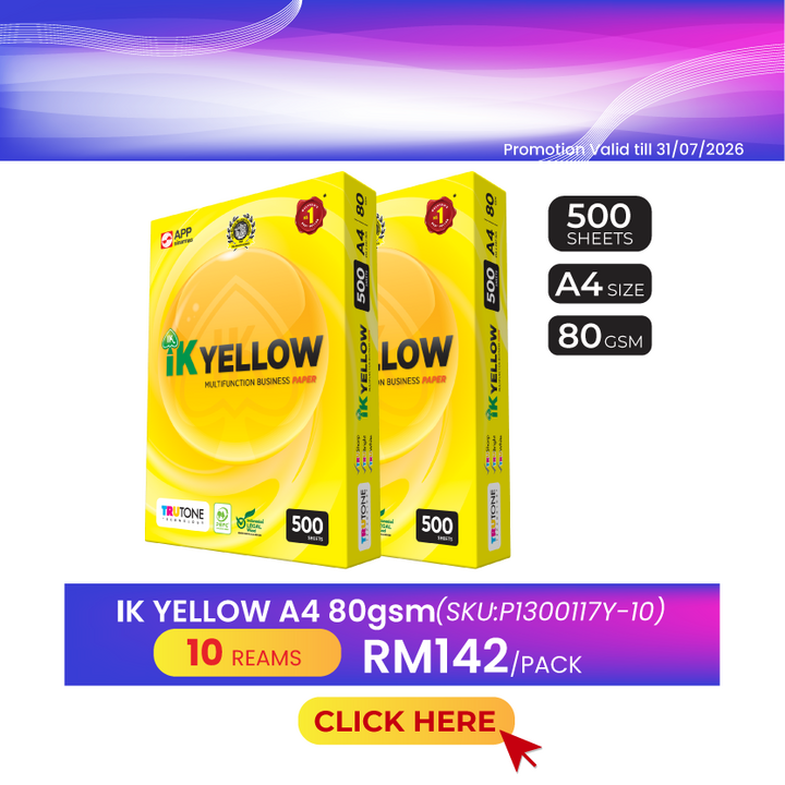 Promo@10reams IK Yellow A4 Paper 80gsm 500's