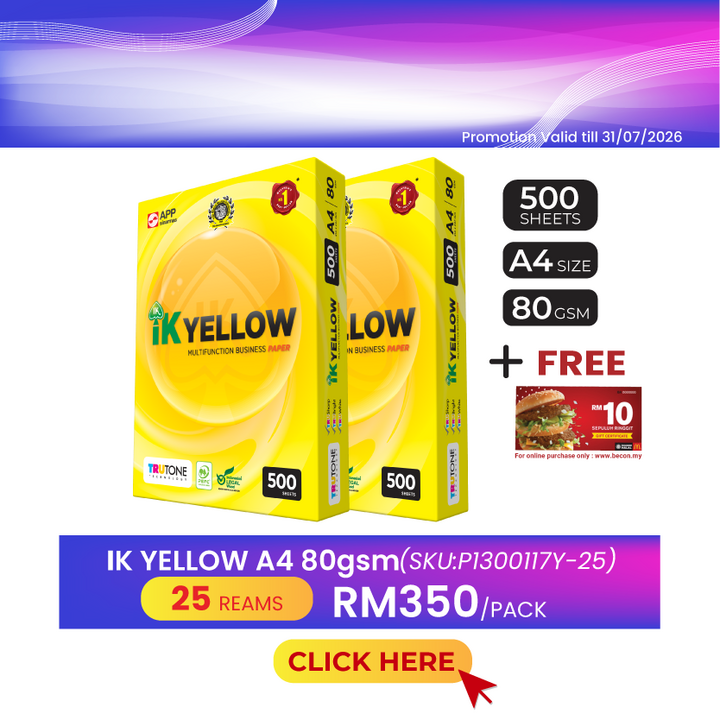 Promo@25reams IK Yellow A4 Paper 80gsm 500's