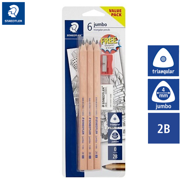 Staedtler Jumbo Natural Wood Triangular 2B Pencil 6's