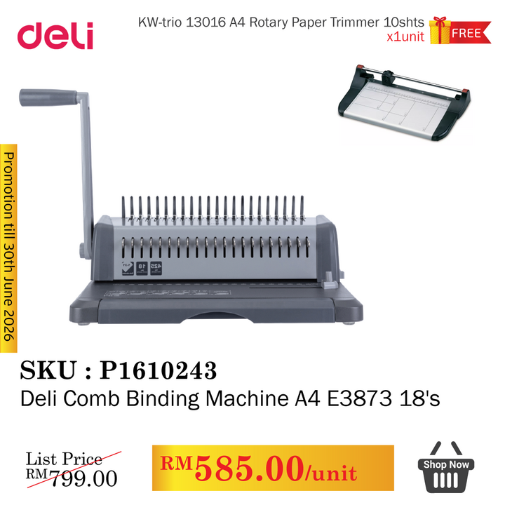 Promo@Deli Comb Binding Machine A4 E3873 18's