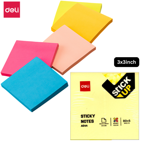 Deli Sticky Notes 76x76mm Asst Neon Colours 400's