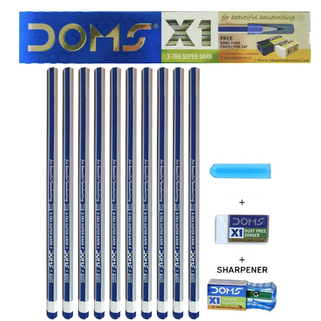 Pencil DOMSV X-Tra Super Dark 10's (sharpener+cap +eraser)