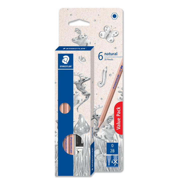 Staedtler Natural 2B Pencils 2B Value Pack (6pcs Pencils + Eraser + Sharpener + Ruler) 13060N0BK6MY