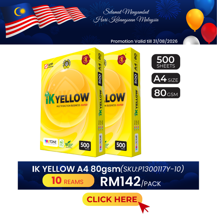 Promo@10reams IK Yellow A4 Paper 80gsm 500's