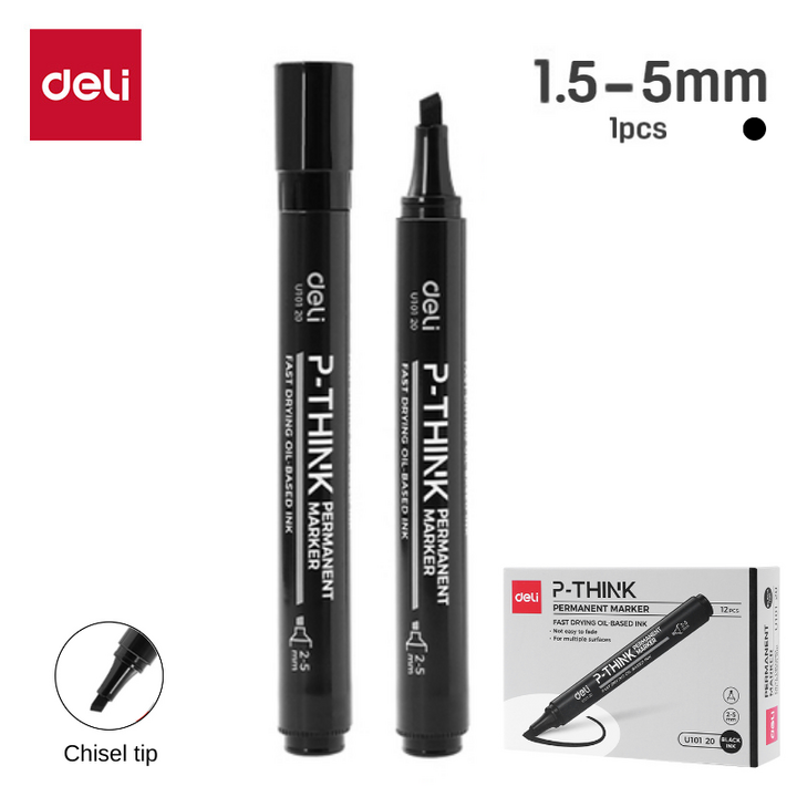 Deli Permanent Marker Chisel tip 1.5-5mm Black