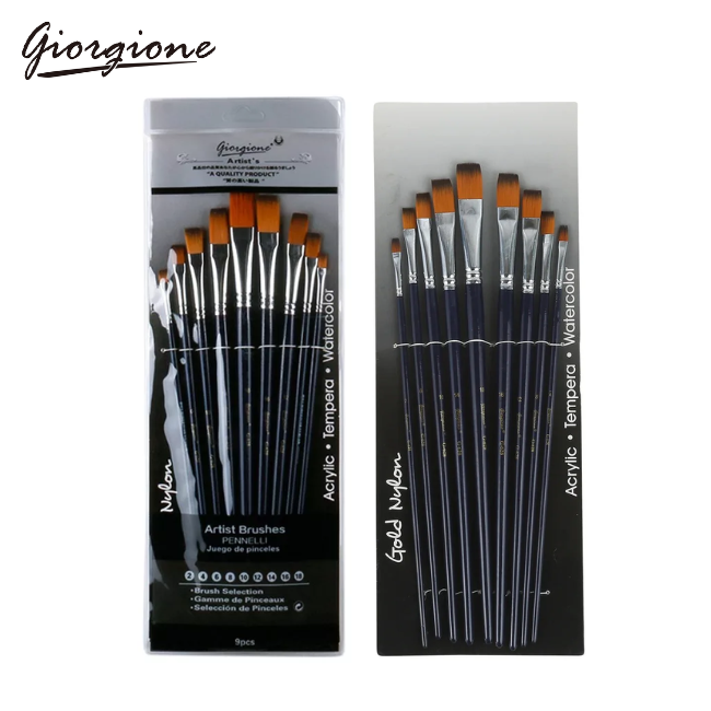 Image 76: Giorgione Nylon Artist Brush Set G-628 9's (Flat ) 2,4,6,8,10,12,14,16,18