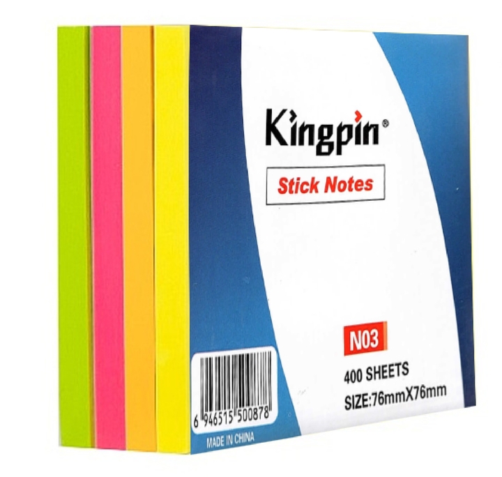 KingPin Stick Notes Neon Colour 76x76mm 400's