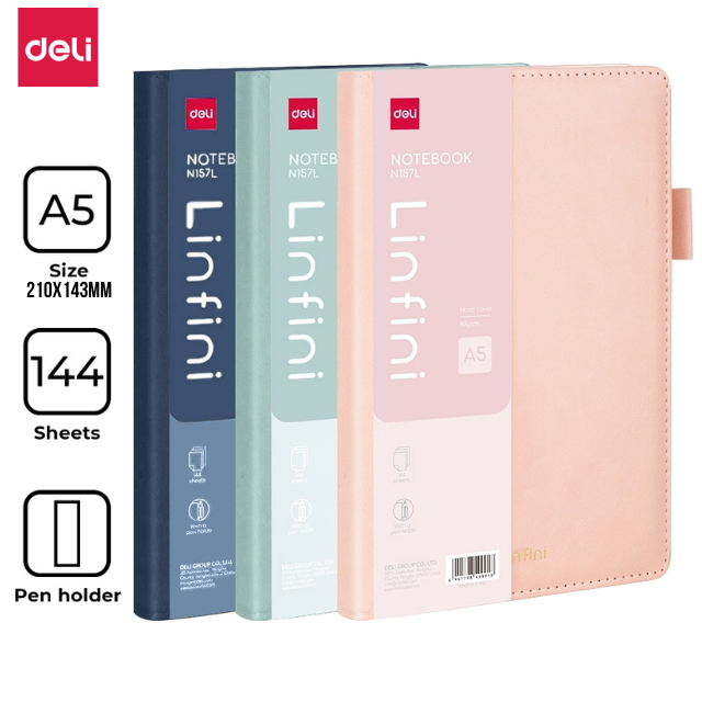 Deli Leather Cover Notebook A5 144's 80gsm