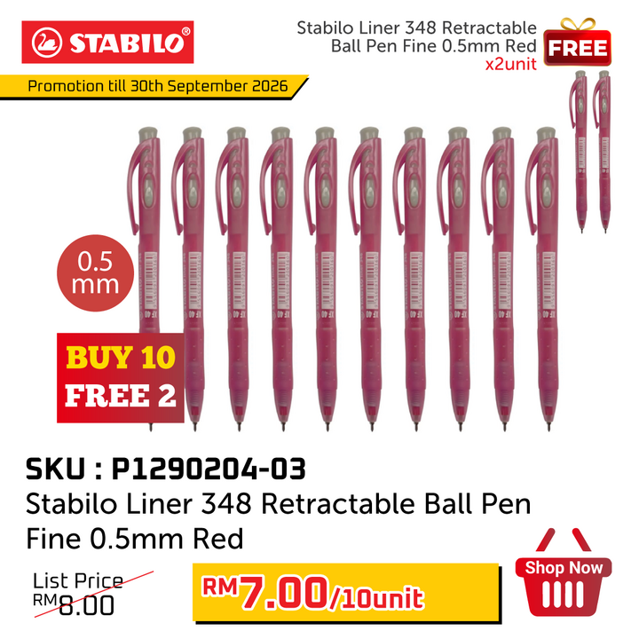 Promo@Stabilo Liner Retractable Ball Pen Extra Fine 0.5mm