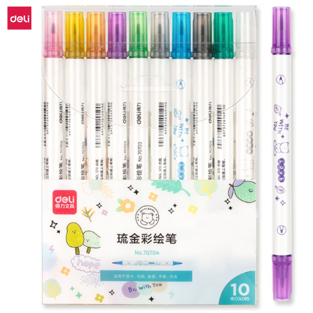 Deli Metallic Colour Dual-tip Marker 10's